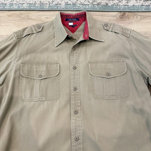 RARE Tommy Hilfiger Outdoor Shirt Mens Size XL Safari Khaki Button Up Utility - Picture 8 of 12